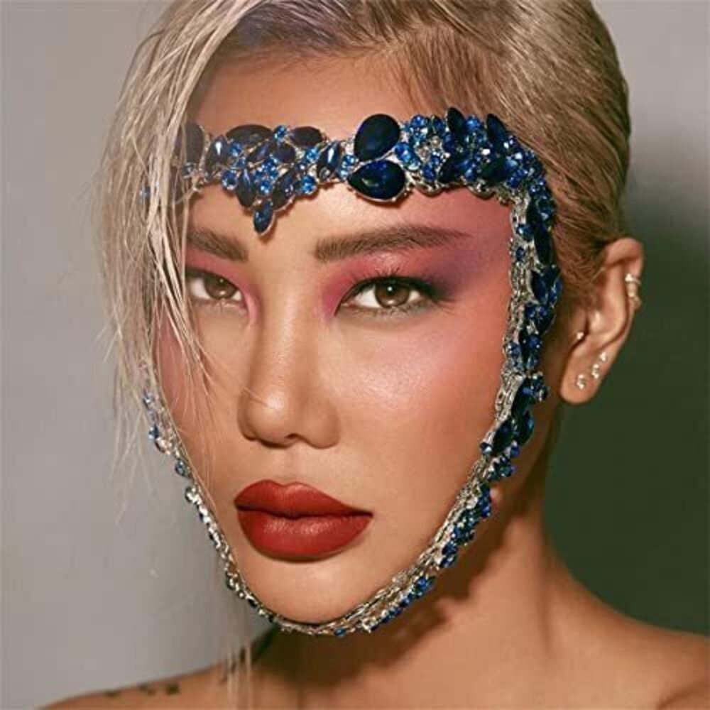 6227 Rhinestone Masquerade Mask Face Jewelry Blue Prom Half Face Mask